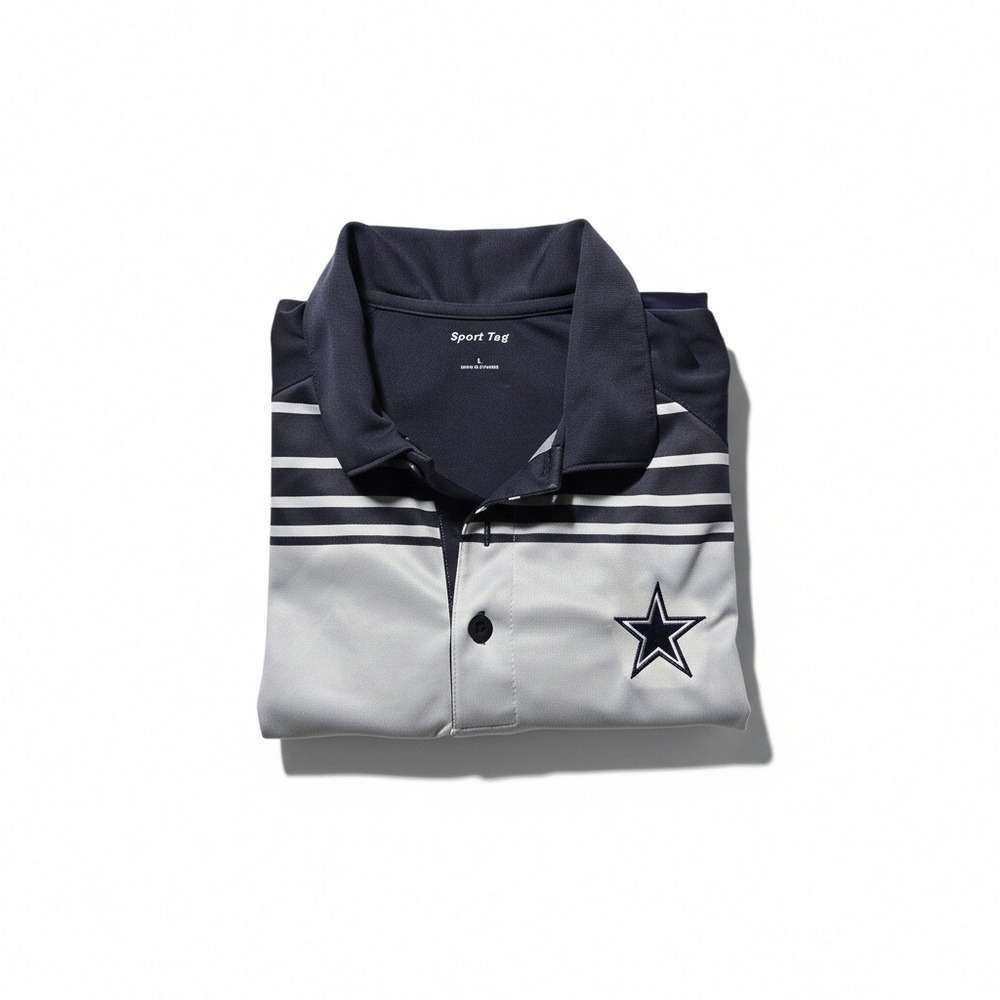 Sport-Tek Dallas Cowboys Mens Large Polo Shirt Navy Grey Striped Performance L - Picture 7 of 7